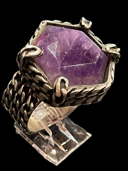 Pat Areias Sterling Silver Amethyst Chain Link Ring R1129