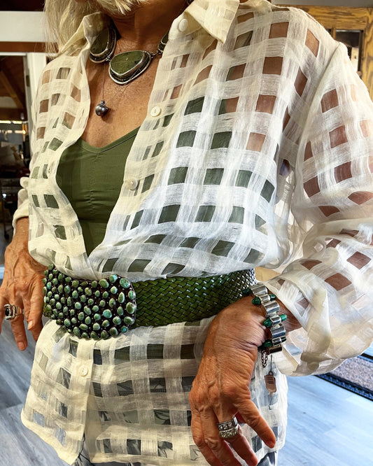 Pat Areias Sterling Silver Bezel Set Turquoises Belt Buckle M561