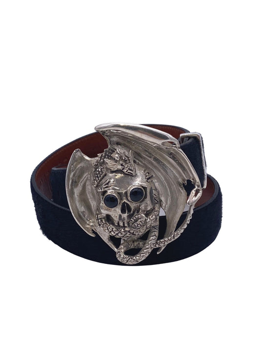 Pat Areias Sterling Silver Skull and Dragon Belt Buckle M642