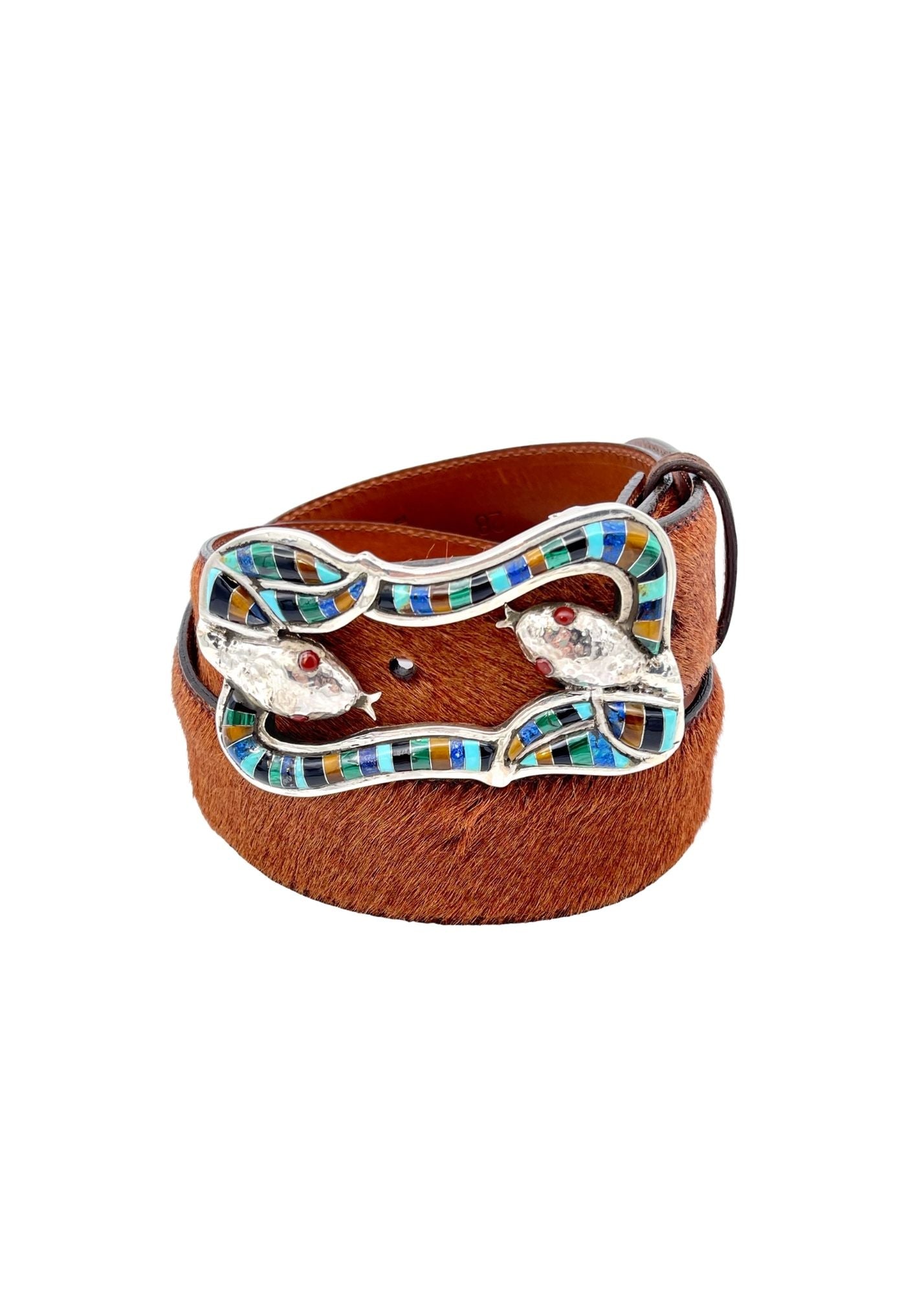 Pat Areias Sterling Silver Double Snake Inlay Buckle M1179