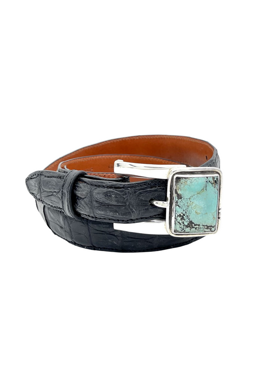 Pat Areias Sterling Silver Turquoise Belt Buckle M329