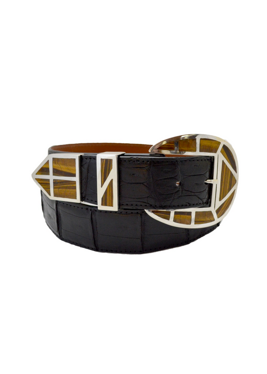 Pat Areias Sterling Silver Inlaid Stone Belt Buckle B61