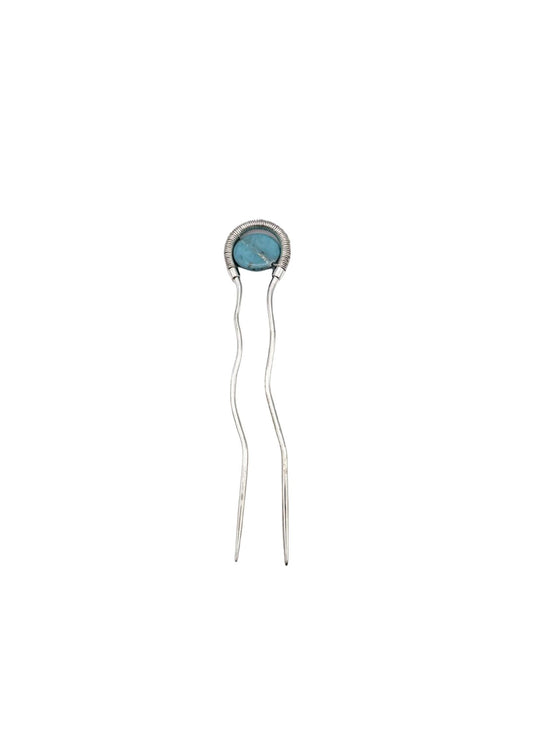 Pat Areias Sterling Silver Turquoise Hair Pin H102