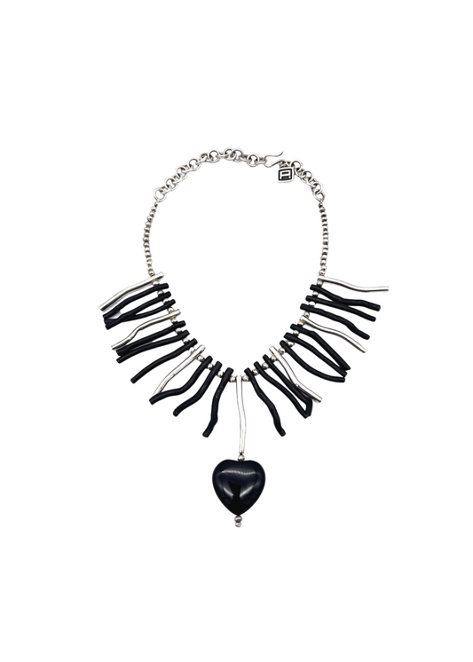 Pat Areias Sterling Silver Black Coral Necklace N953