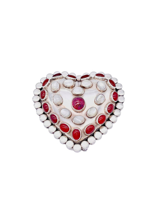 Pat Areias Sterlig Silver Garnet and Mother of Pearls Belt Buckle M575