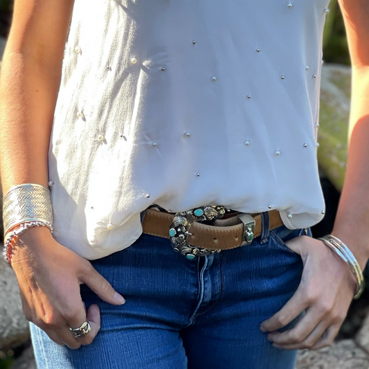 Pat Areias Southwestern Turquoise Sterling Silver Belt Buckle B30