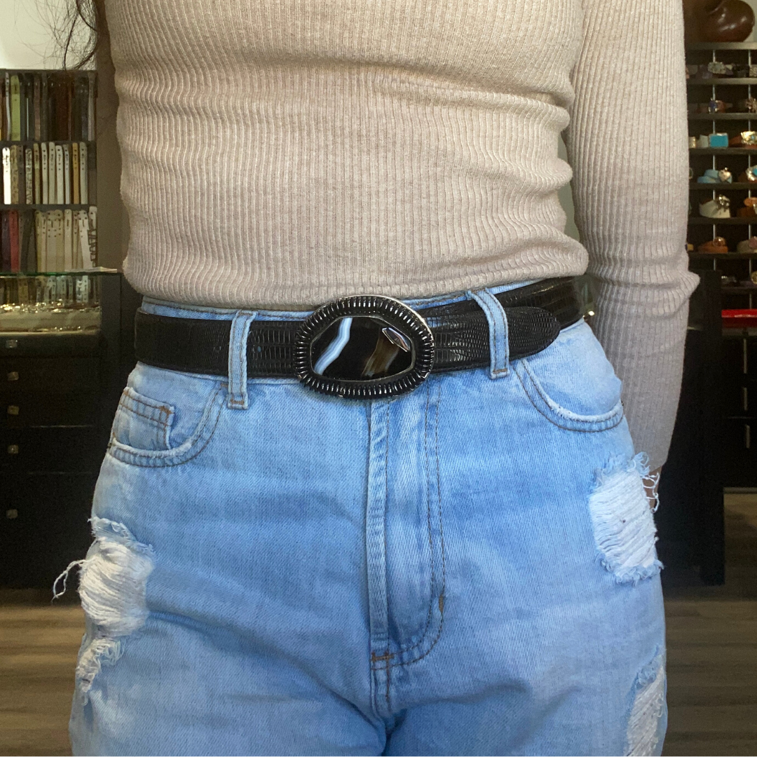 Pat Areias Sterling Silver Druzy Quartz Belt Buckle M381