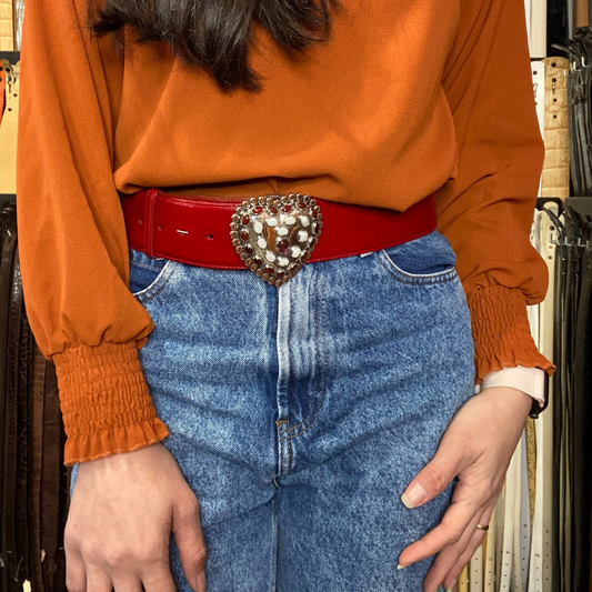 Pat Areias Sterlig Silver Garnet and Mother of Pearls Belt Buckle M575