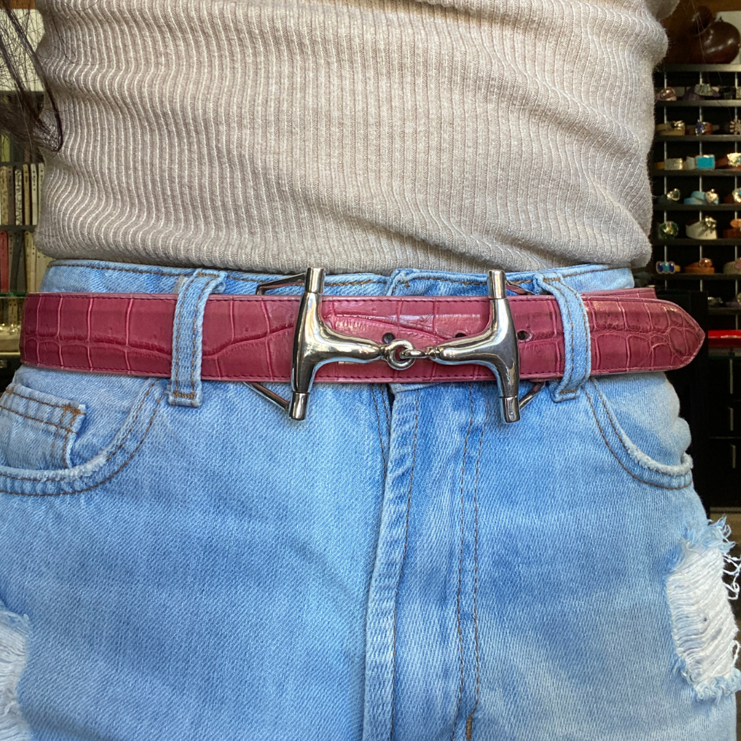 Pink Alligator Glossy Belt Strap