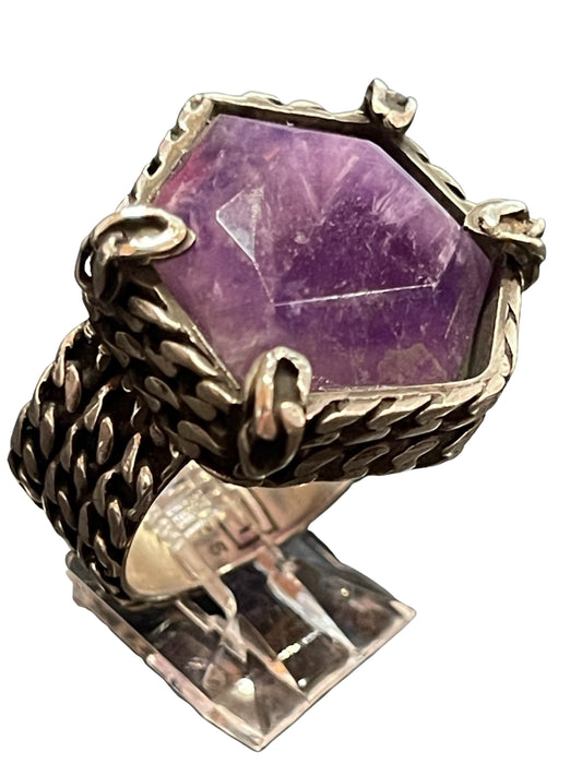 Pat Areias Sterling Silver Amethyst Chain Link Ring R1129