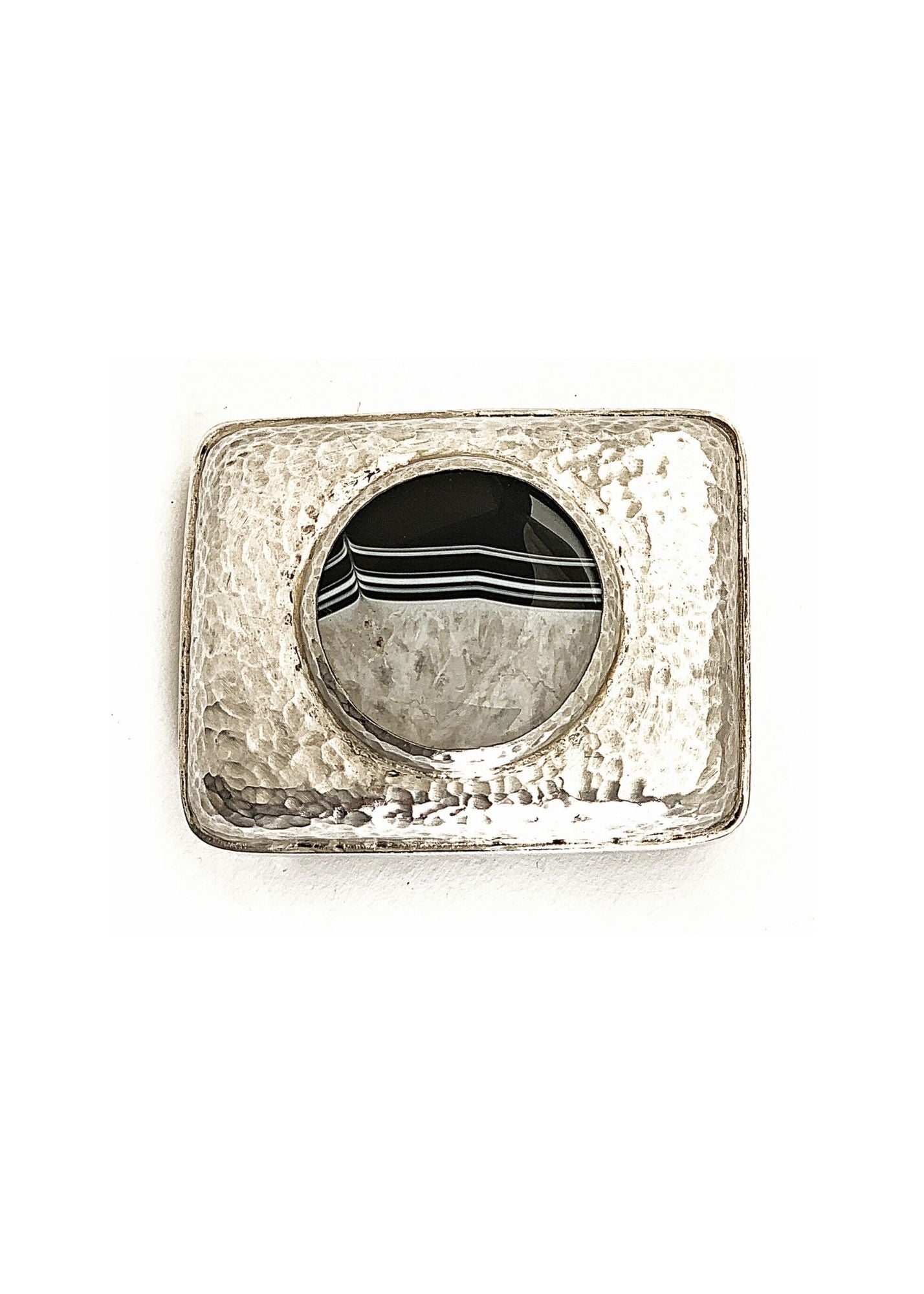 Pat Areias Sterling Silver Hammered Onyx Belt Buckle M676