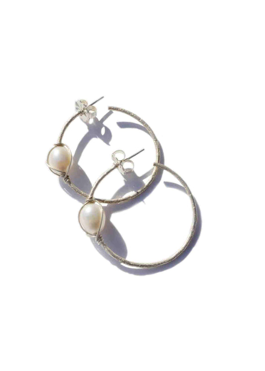 Pat Areias Sterling Silver Pearl Accented Hoop Earring E1009