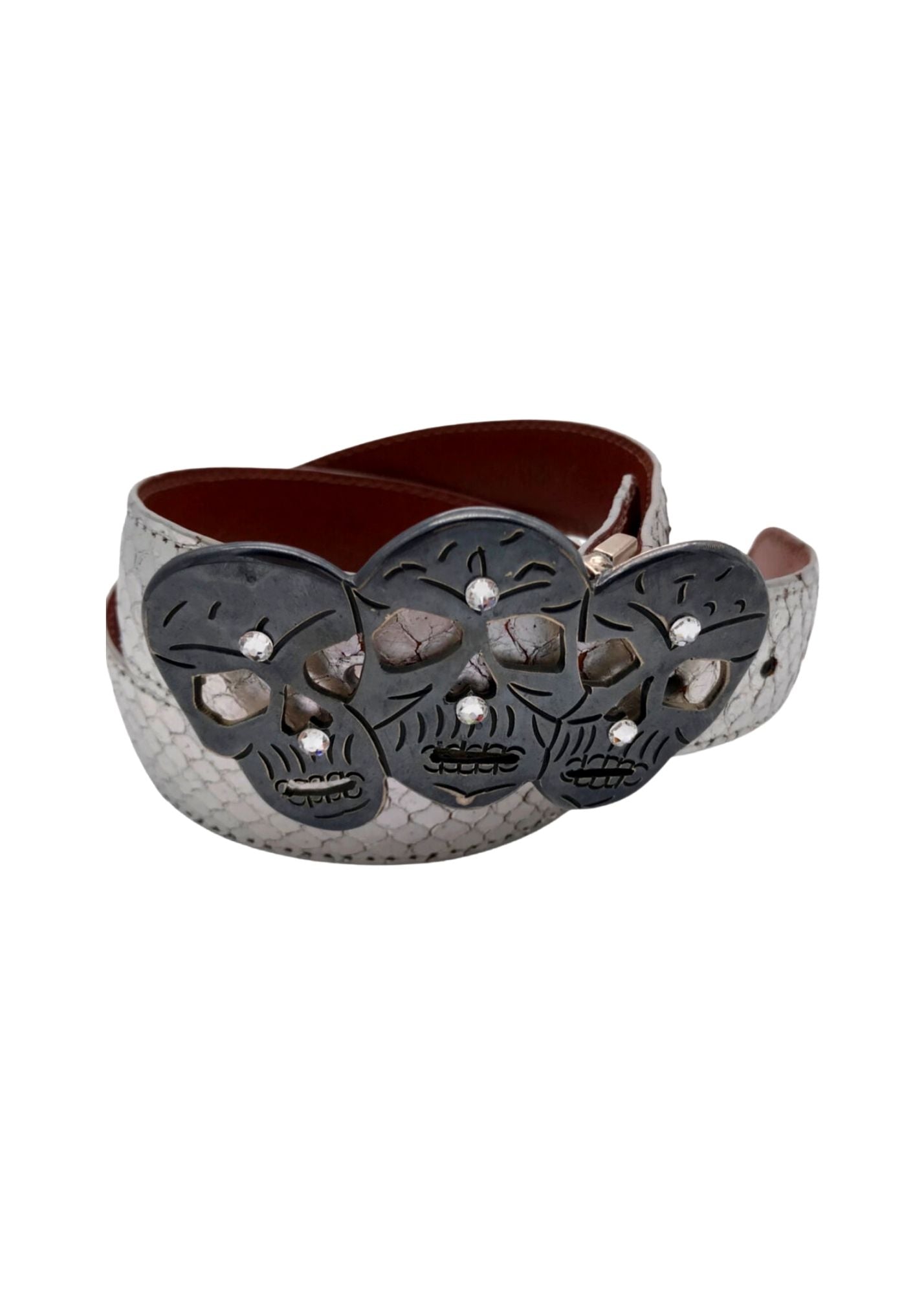 Pat Areias Sterling Silver Oxidized Three Skull Belt Buckle M733