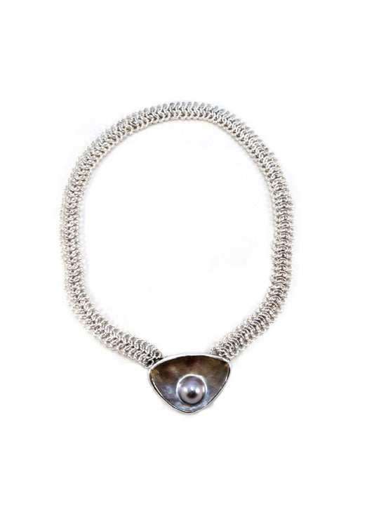Pat Areias Sterling Silver Mabe Pearl Pendant Necklace N726