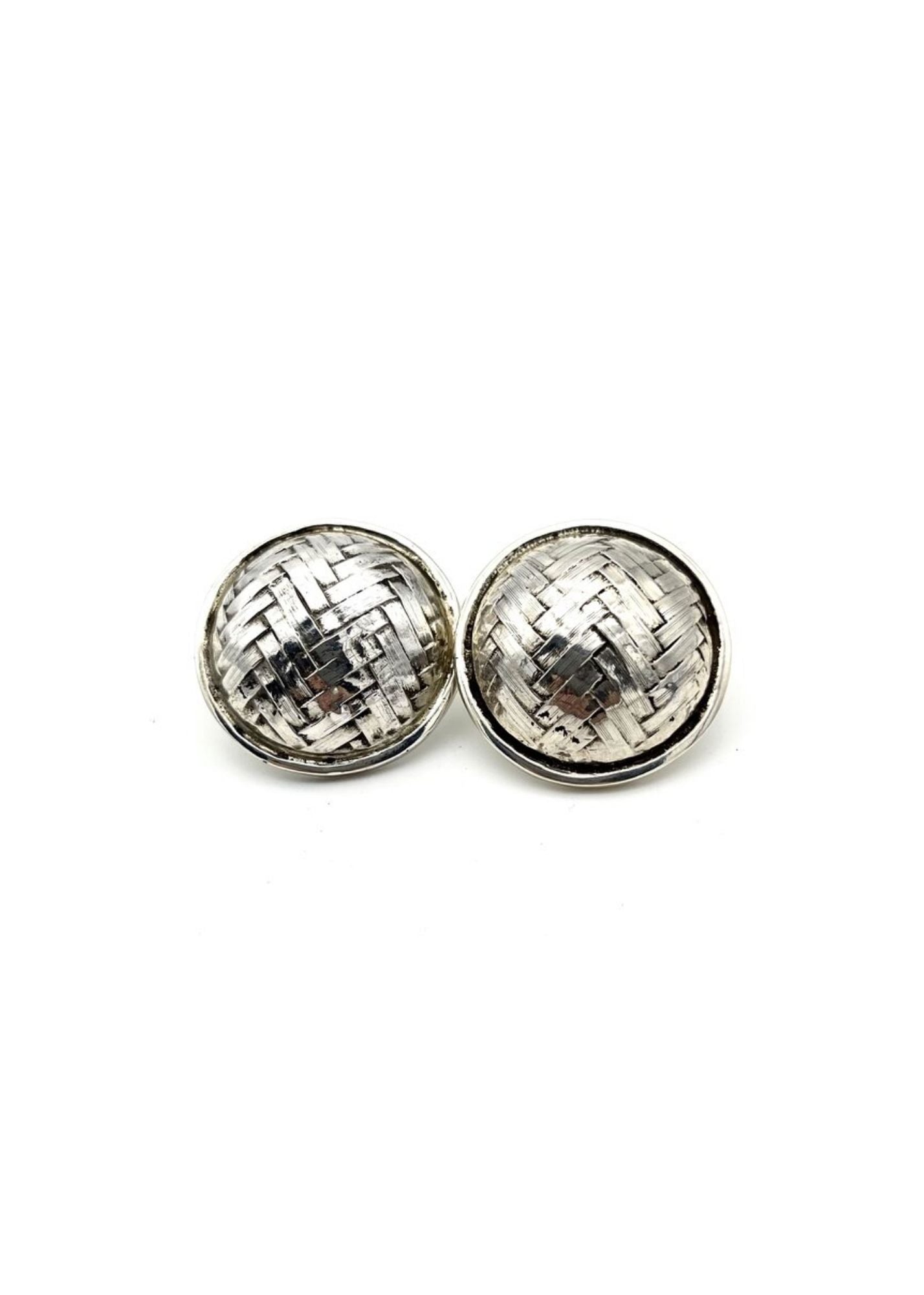 Pat Areias Silver Sterling Basket Weave Dome Earrings E180
