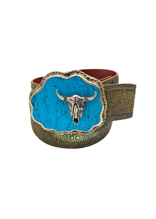 Pat Areias Sterling Silver Turquoise Belt Buckle M584