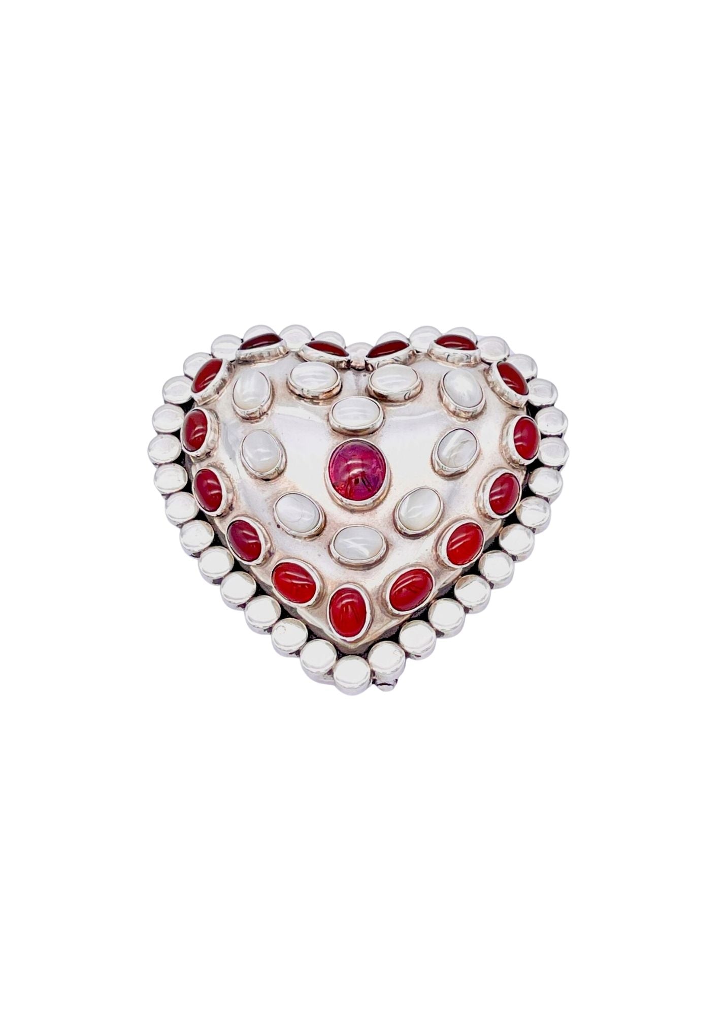 Pat Areias Sterlig Silver Garnet and Mother of Pearls Belt Buckle M575