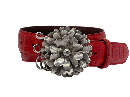 Pat Areias Sterling Silver Flower Petal Heart Belt Buckle M2934